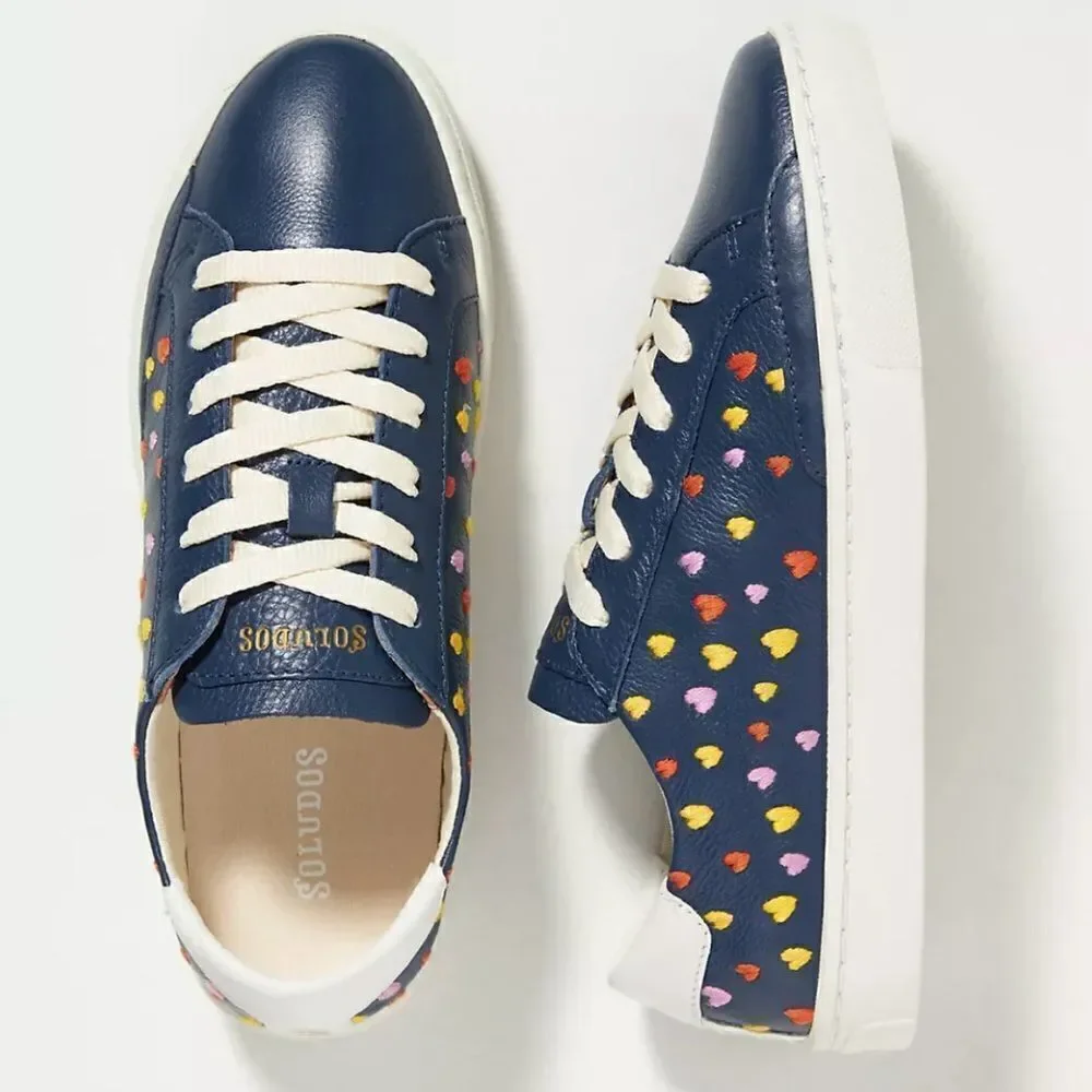 Soludos Queen Of Hearts Genuine Leather Embroidered Ibiza Sneakers, Blue Size 10